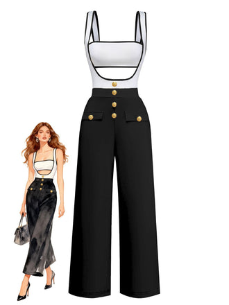 Combinaison bretelles à découpes patchwork années 1950