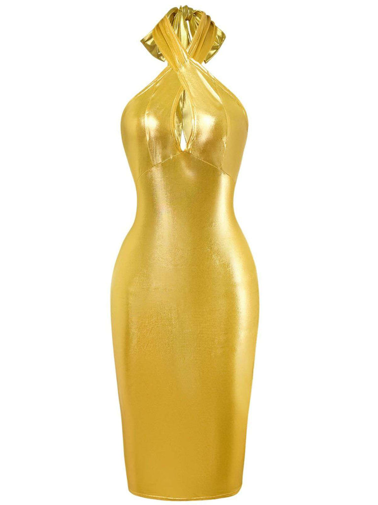 Robe crayon style disco col licou et trou de serrure des années 1960
