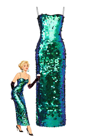Robe de soirée verte sequins et fines bretelles style années 1920