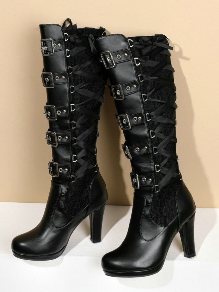 Bottines à lacets noires style punk vintage talons hauts