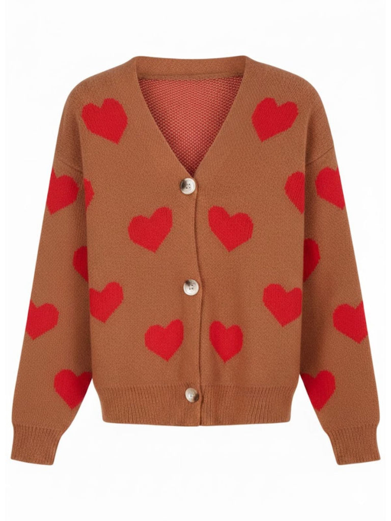 Cardigan en maille à imprimé cœur style Saint-Valentin années 1950