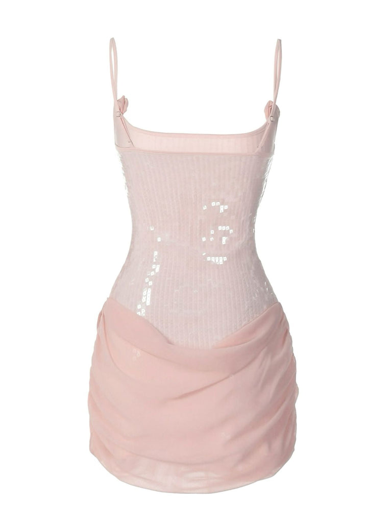 Robe courte patchwork à sequins unis années 1980