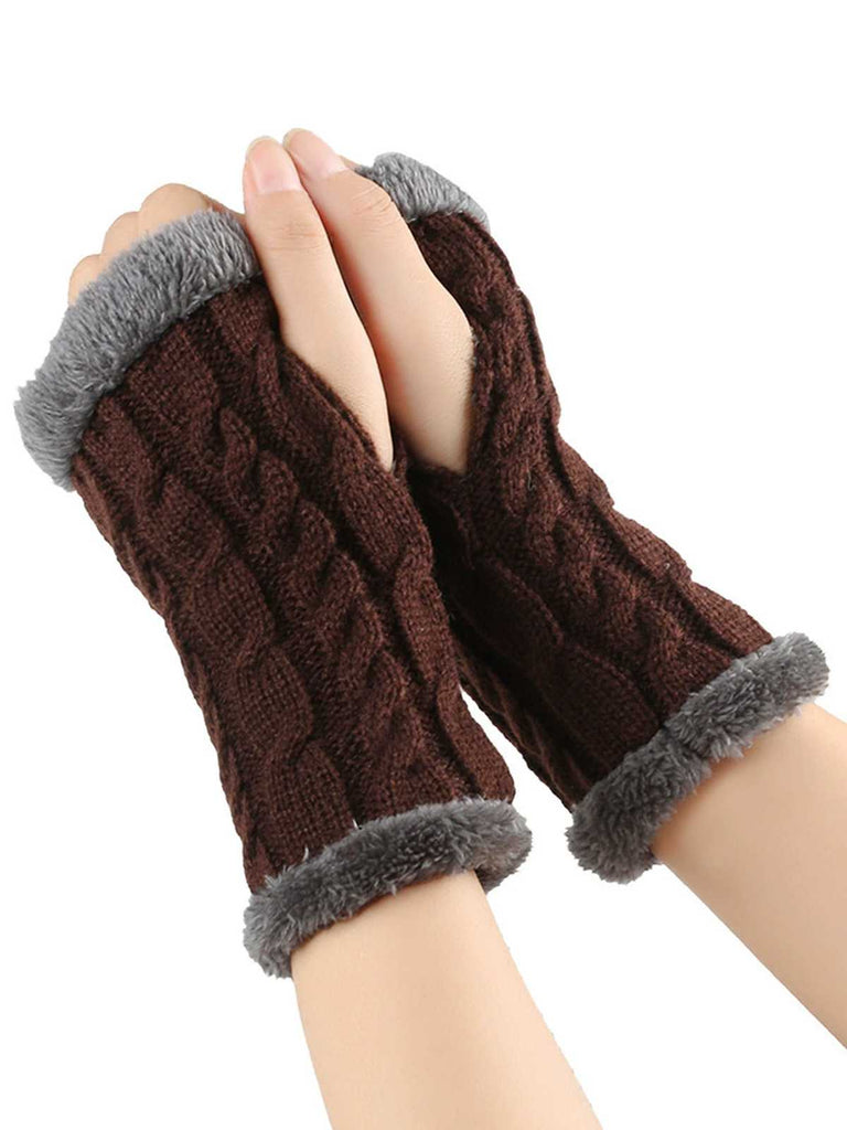 Gants d'hiver tricotés sans doigts avec bordure en fausse fourrure