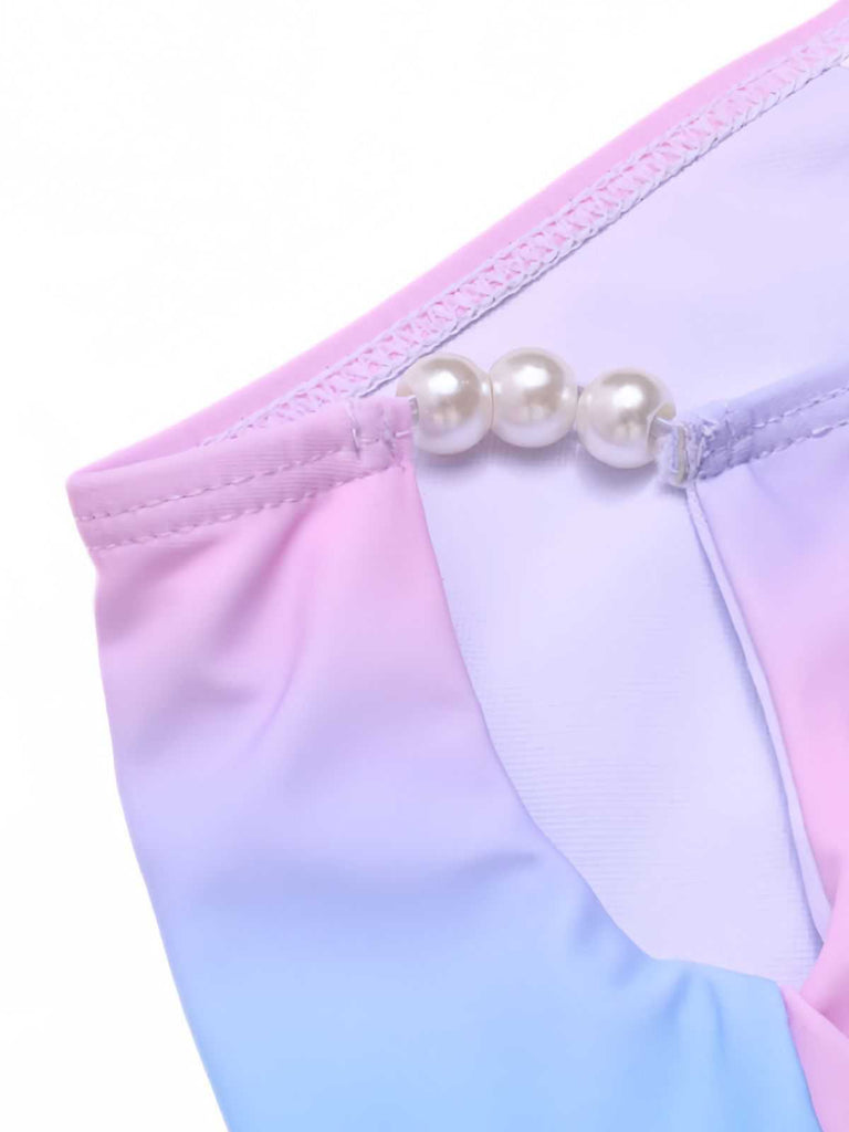 Maillot de bain sirène coquillage bleu dégradé de perles des années 1960
