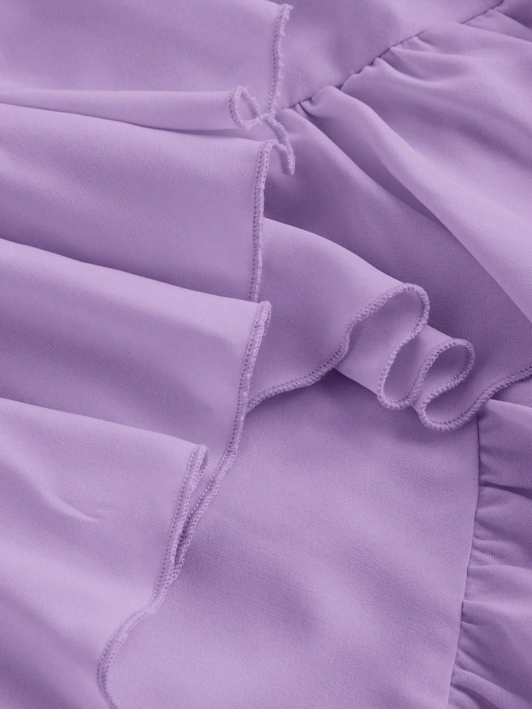 Robe à bretelles froncées et ourlet à volants années 1950