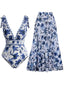 2PCS Cache-maillot de bain bleu à fleurs années 1940