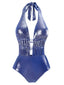 Maillot de bain une pièce bleu perle à bretelles et à paillettes années 1970
