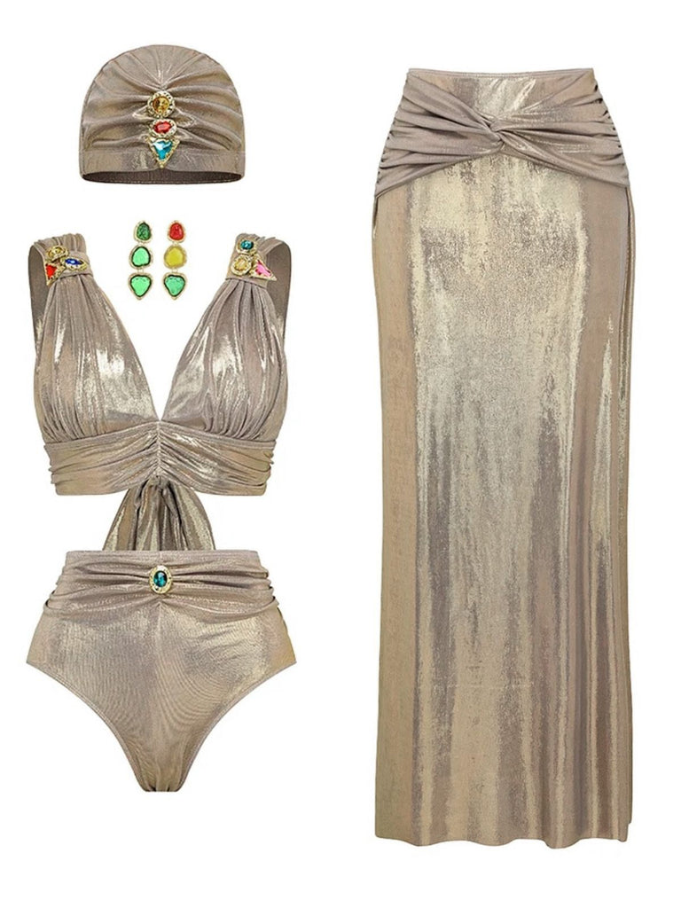 5PCS Ensemble bikini doré métallisé inspiré de l'Égypte antique années 1980