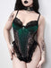 Body croisé verte gothique en dentelle et velours années 1970