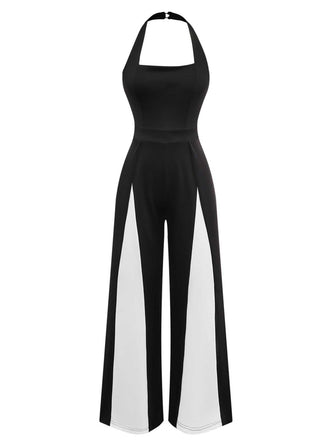 Combinaison dos nu noir et blanc patchwork des années 1960