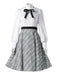 Robe grise à carreaux avec nœud et col claudine des années 1940
