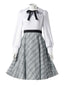 Robe grise à carreaux avec nœud et col claudine des années 1940