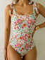 Maillot de bain une pièce multicolore à lacets floral des années 1950