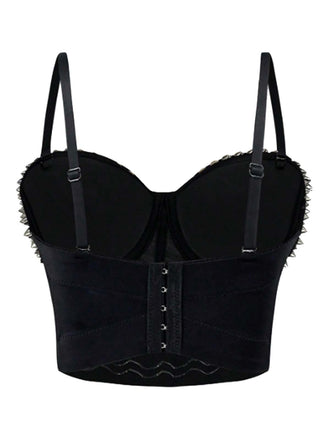 Corset satiné punk rock à rivets métalliques années 1980