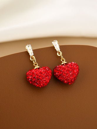 Boucles d'oreilles pendantes en cristal rouge en forme de cœur