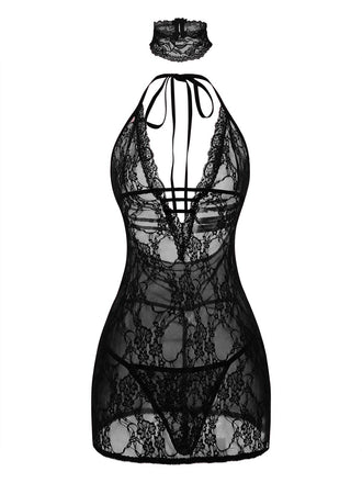 Nuisette sexy en dentelle dos nu à col en V années 1980