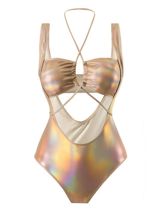 Maillot de bain une pièce métallisé à découpes et décolleté dos nu années 1970