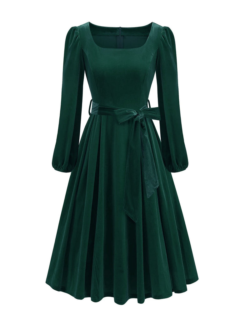 Robe de Noël en velours col carré manches longues des années 1950