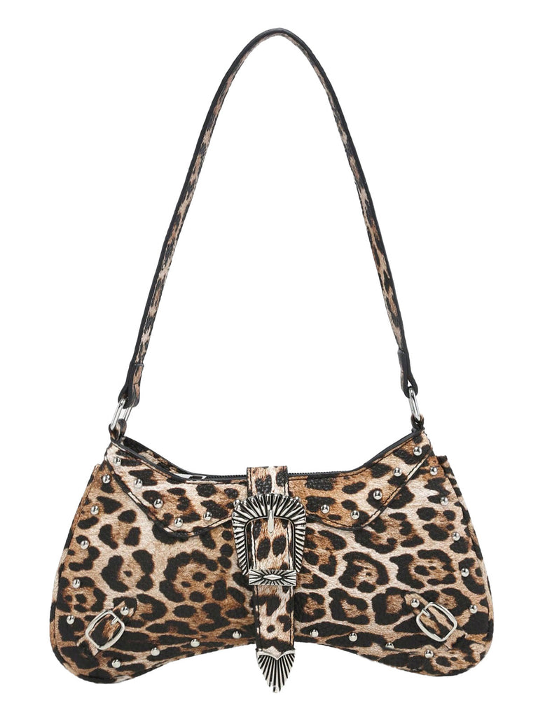 Sac à bandoulière clouté léopard vintage
