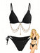 Ensemble bikini triangle chaîne dorée et côtelé années 1960