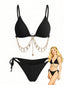 Ensemble bikini triangle chaîne dorée et côtelé années 1960