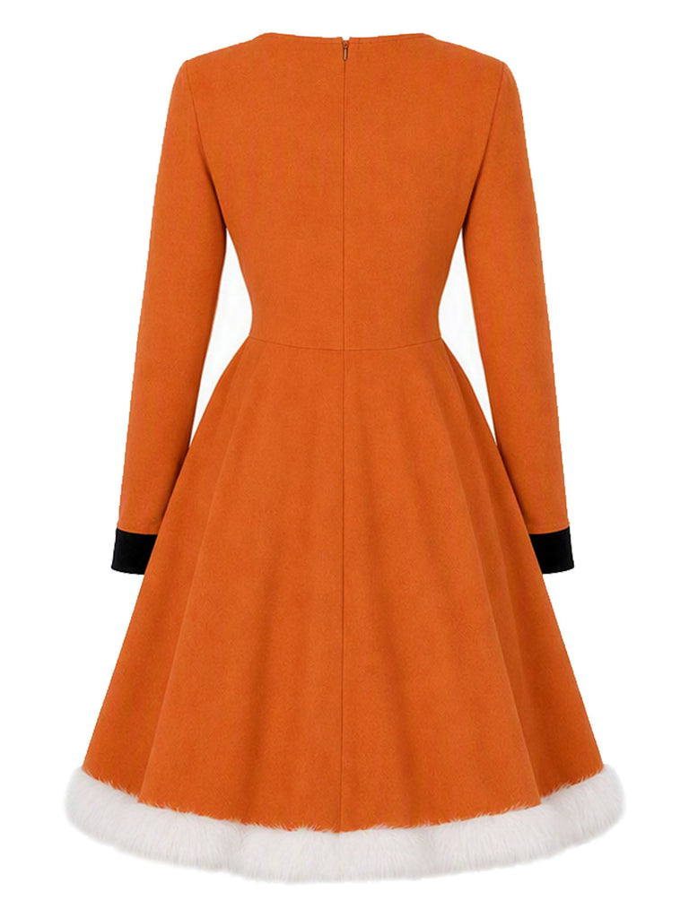 [Prévente] Robe orange de cosplay renard avec bordure en fourrure et queue années 1950