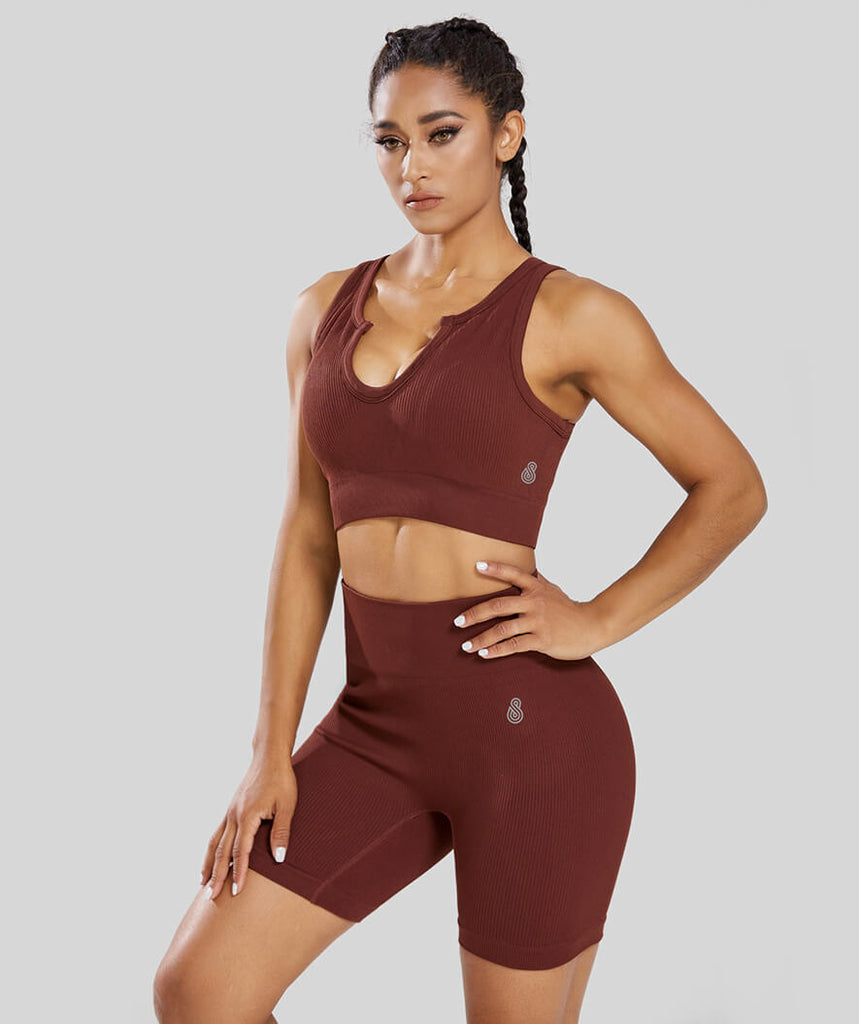 Soutien-gorge de sport côtelé sans couture à col en V