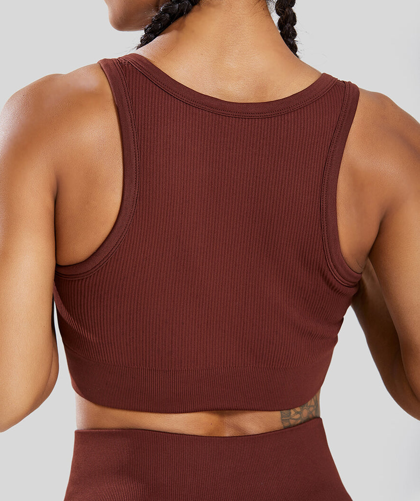 Soutien-gorge de sport côtelé sans couture à col en V