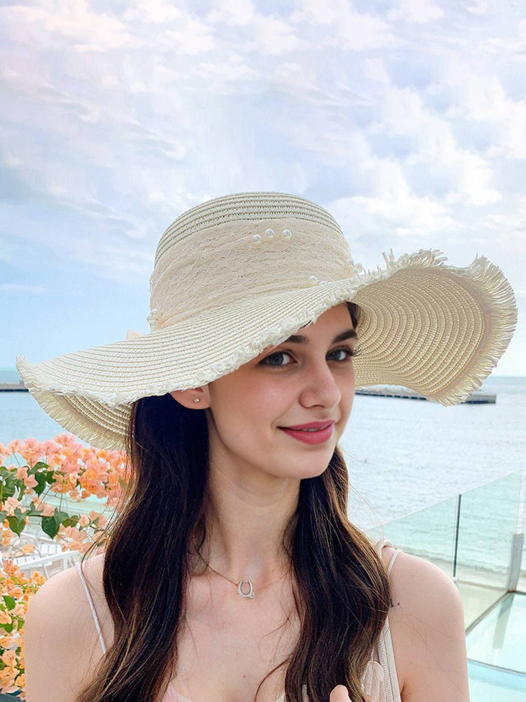 Chapeau de soleil à large bord en dentelle vintage