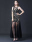 Robe de soirée noire à paillettes patchwrok en maille années 1920