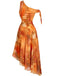 Robe orange à une épaule en résille et ourlet asymétrique années 70