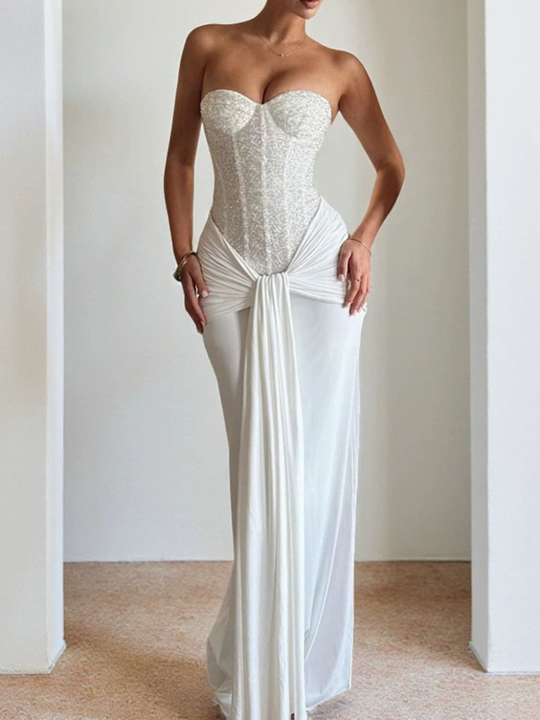 Robe longue bustier à lacets unie années 1930