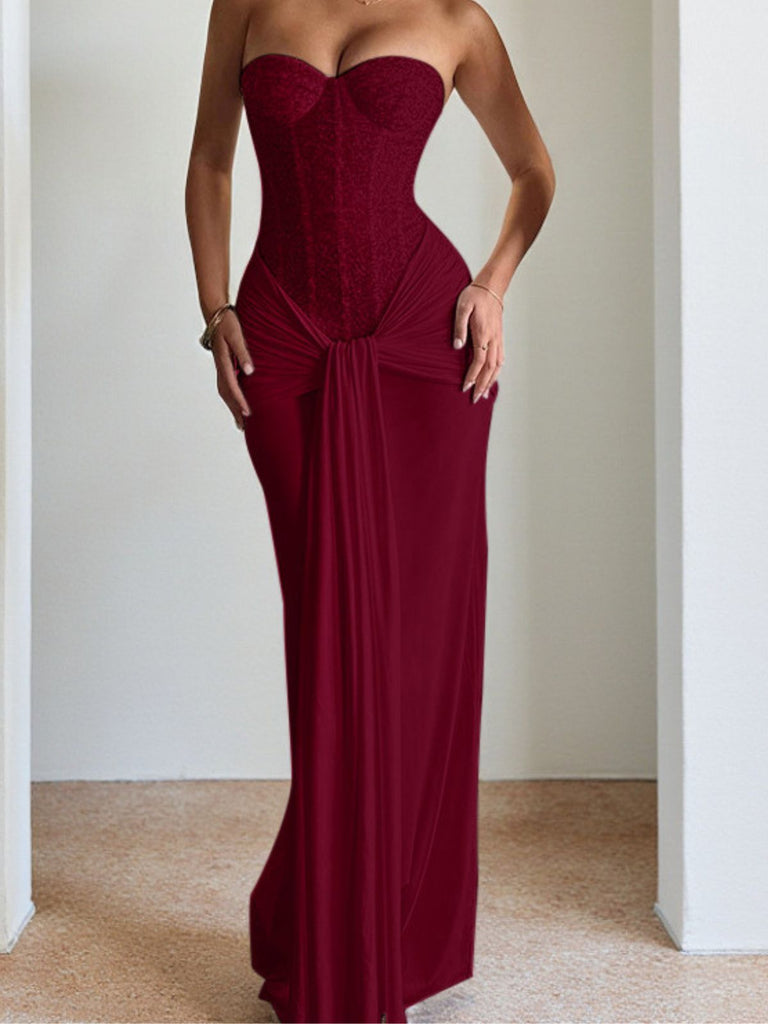 Robe longue bustier à lacets unie années 1930