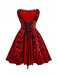 Robe et cape en velours rouge en dentelle et paillettes années 1980