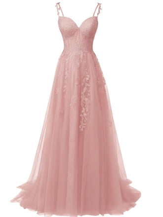 Robe longue rose tulle dentelle fines bretelles 1930s