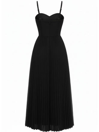 Robe de soirée noire plissée unie bretelles années 1930