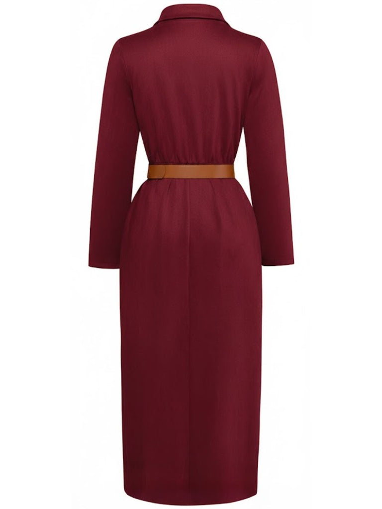 Robe-chemise boutonnée en daim avec ceinture années 1930