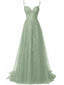 Robe longue verte tulle dentelle fines bretelles 1930s