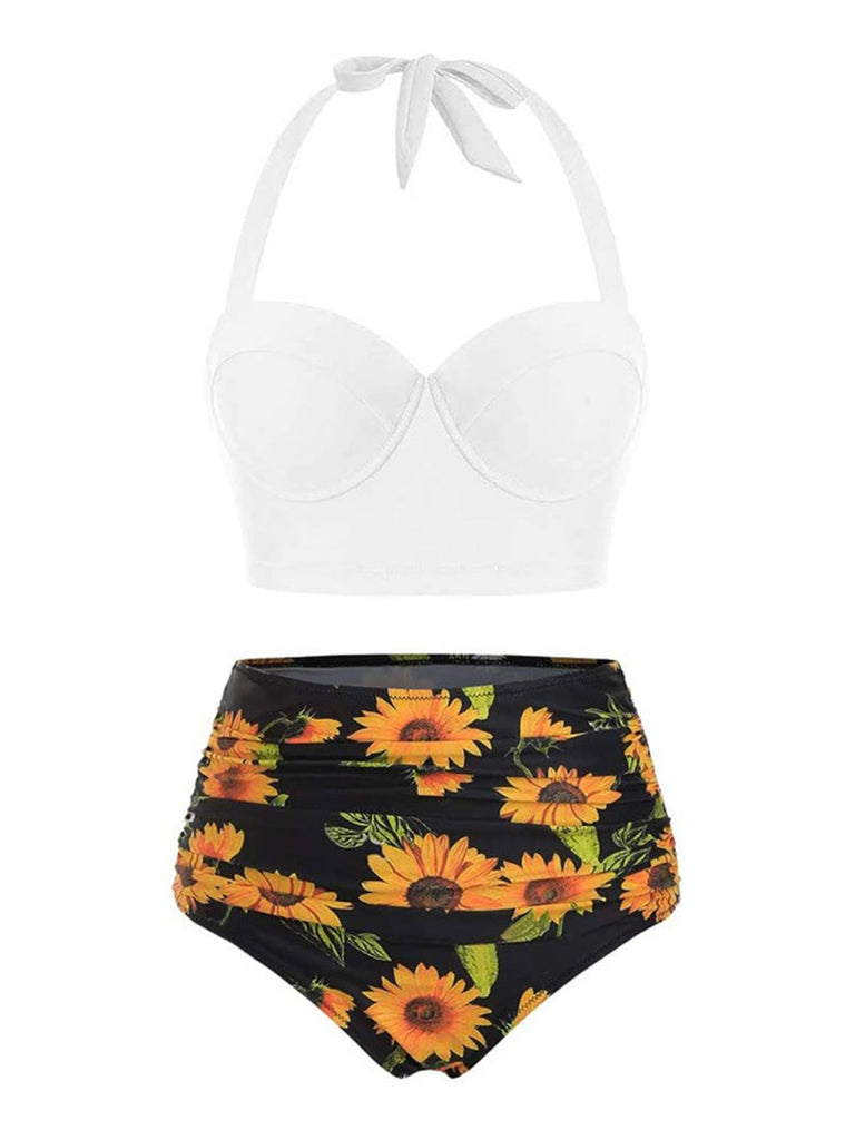 Maillot de Bain Tournesols à Col Licou