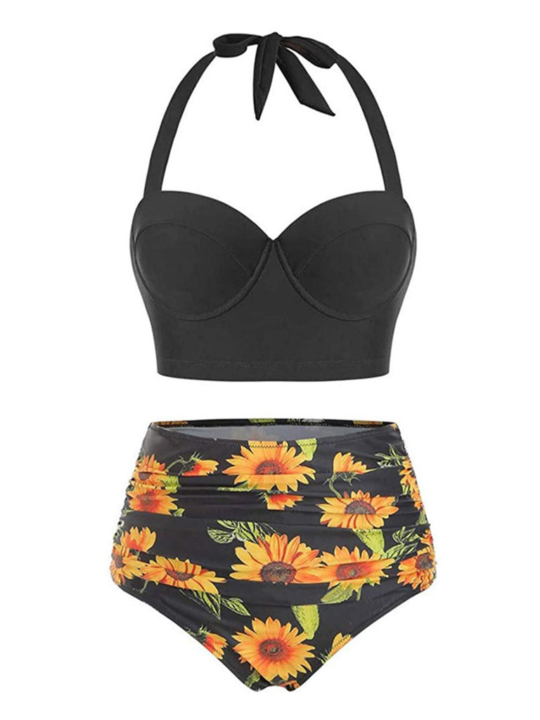 Maillot de Bain Tournesols à Col Licou