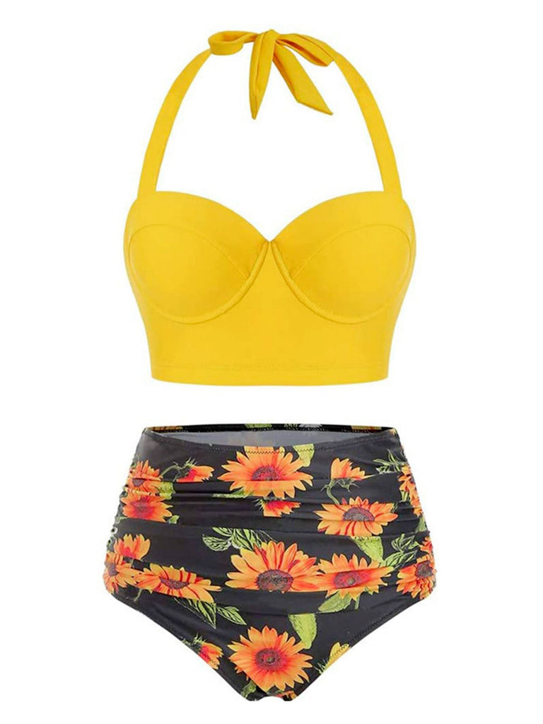 Maillot de Bain Tournesols à Col Licou