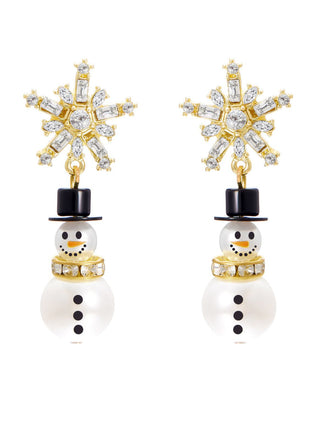 Boucles d'oreilles bonhomme de neige en strass flocons de neige et perles