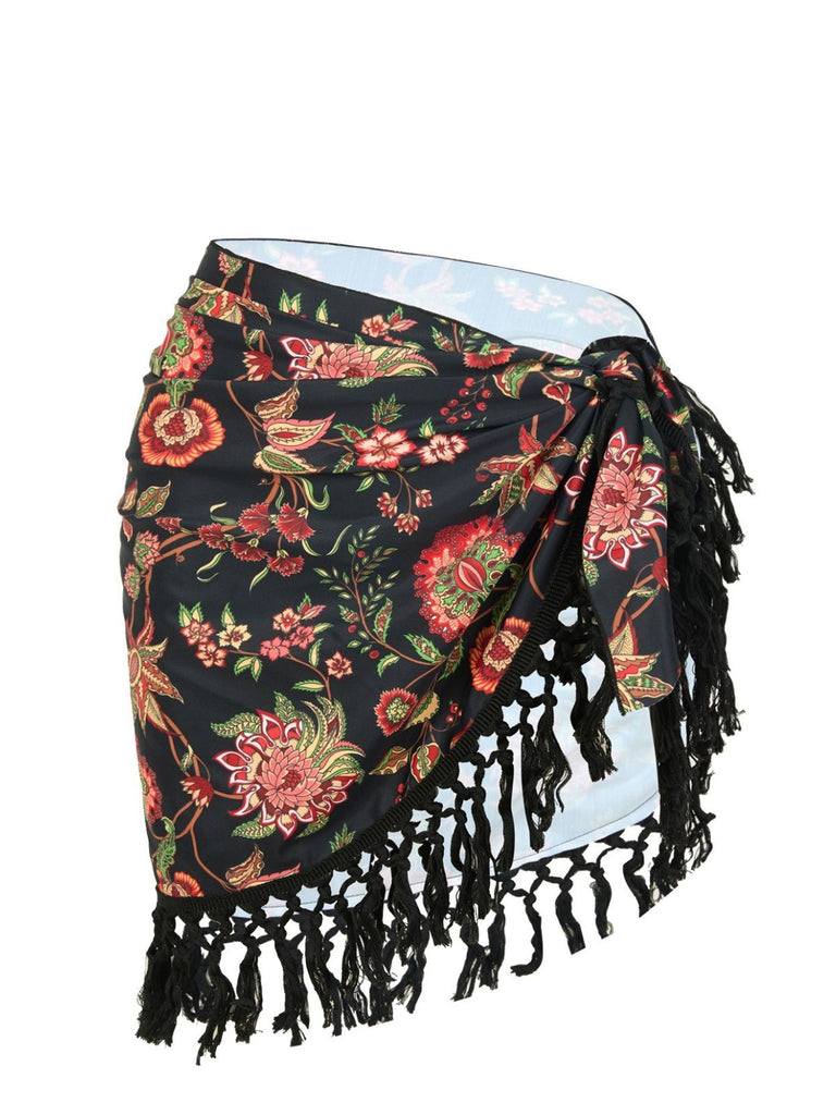 2PCS Maillot de bain et paréo à franges et décolleté en V profond années 1960