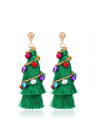 Boucles d'oreilles à pompons en forme de arbre de Noël coloré