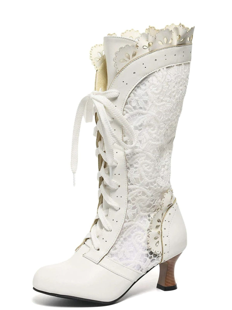 Bottines à lacets style victorien en dentelle à petits talons