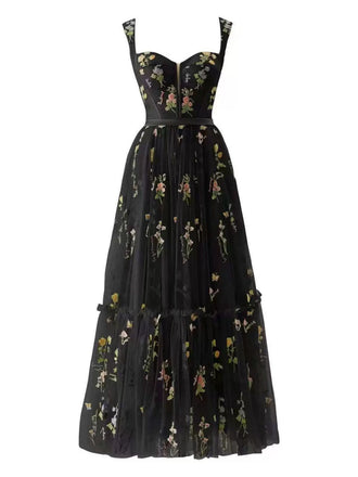 [Prévente] Robe maille florale lacets baleines noire 1930s