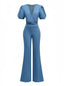 Combinaison bleue en denim à manches bouffantes années 1970