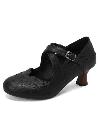 Escarpins Mary Jane à talons chaton perforés et brides croisées