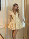 Robe jaune à fleurs et col en V manches bouffantes années 1960