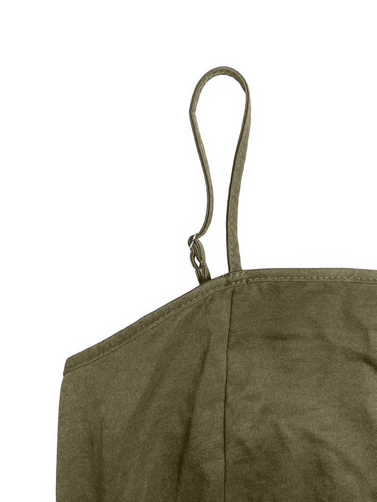 Ensemble 2 Pièces Robe Midi Smockée à Bretelles et Chemise Courte Années 50